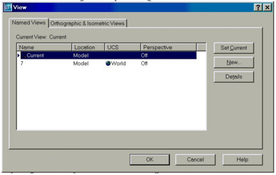 image of Autocad window menu to save views.